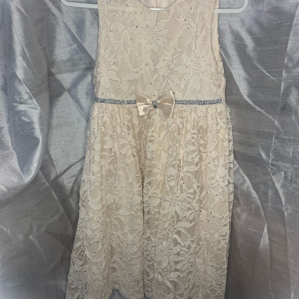 Nanette Baby Cream Lace Dress with Silver Bow
